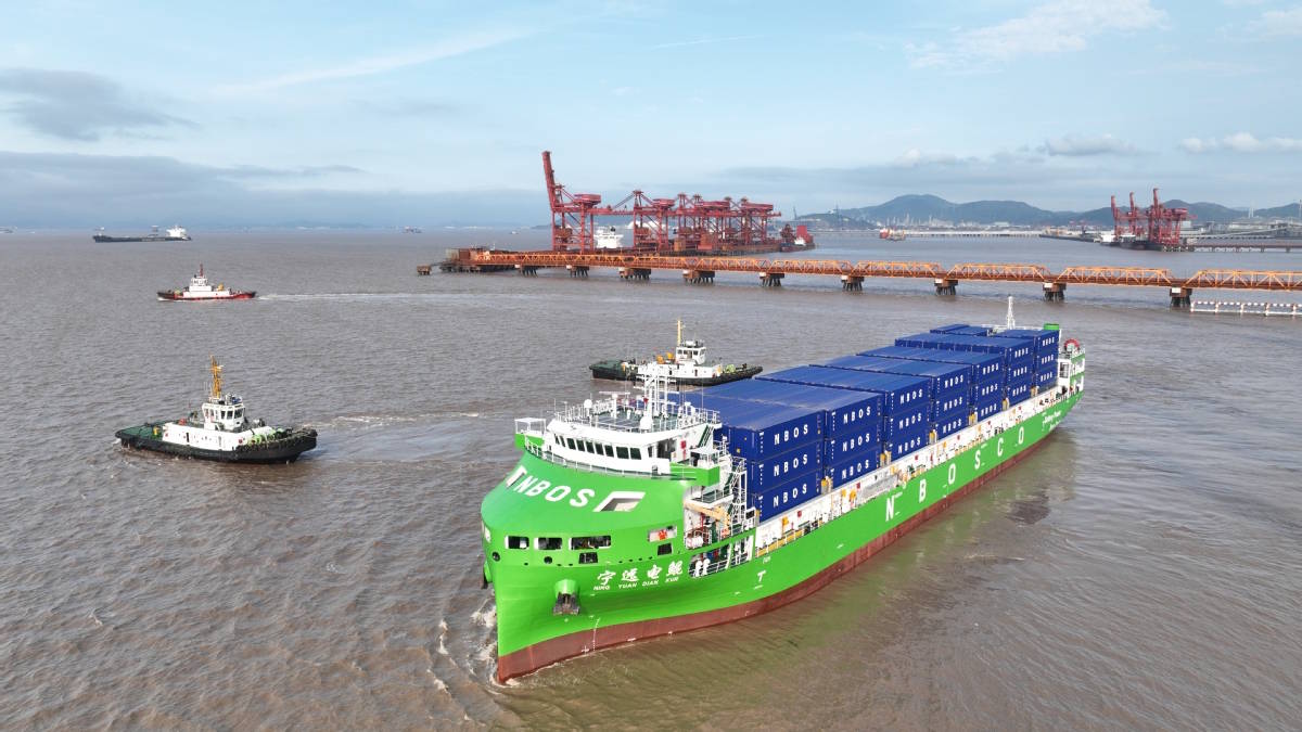 World’s largest fully electric container ship begins commercial operations